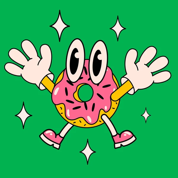Cartoon Vector Funny Cute Donut Comic Character Crazy Cartoons Abstract —  Vetores de Stock