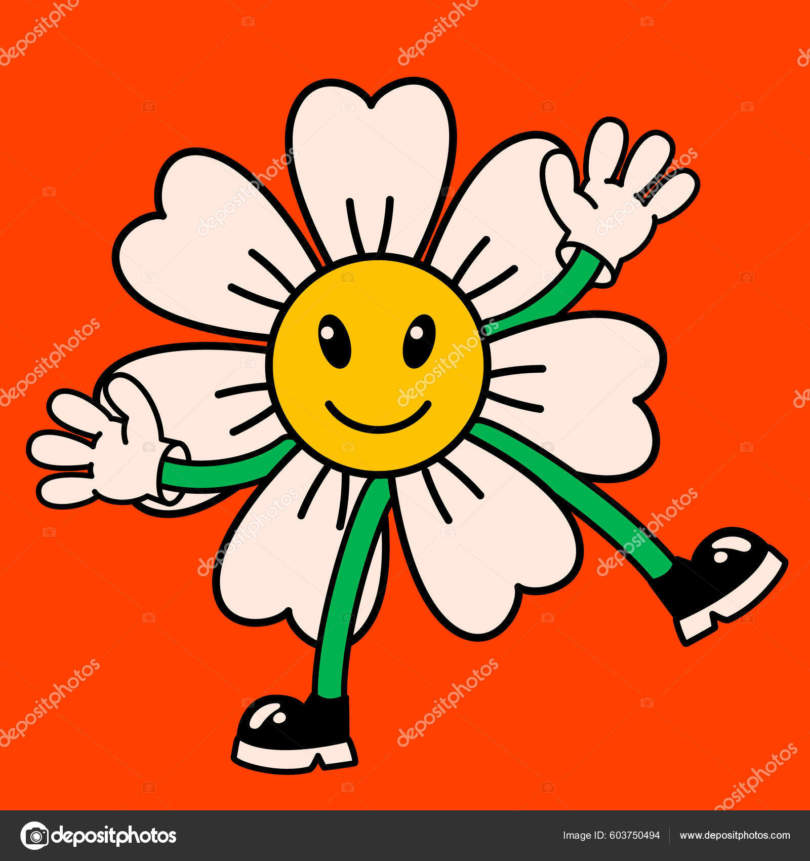 Cartoon Vector Funny Comic Daisy Flower Crazy Cartoons Abstract Vector