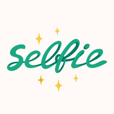 Sosyal medya için selfie etiketi, blog ya da vlog vektörü düz resimleme. İnternet içeriği oluşturmak için çizgi film simgeleri kümesi.