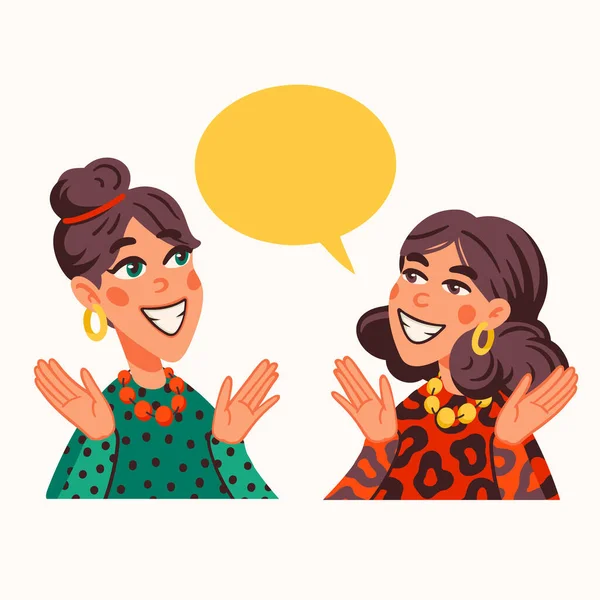Talking Girls Young Females Having Chat Flat Vector Illustration Interview — Stock Vector