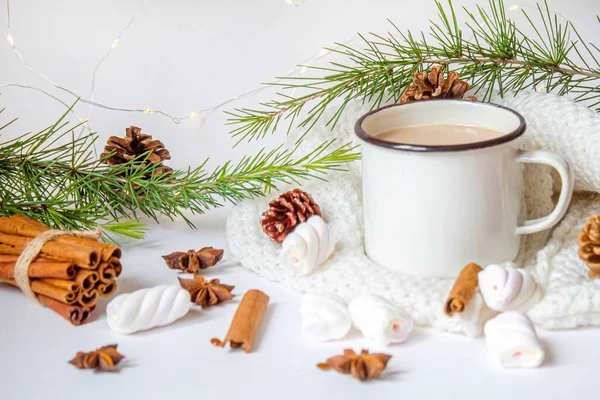 Cacau Natal Com Marshmallows Neweyar Holiday Focus Food Seletivo — Fotografia de Stock