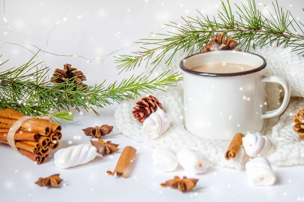 Marşmelovlu Noel Kakaosu. Neweyar Tatili. Seçici odaklanma. Yemek