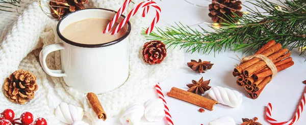 Weihnachtskakao Mit Marshmallows Neweyar Urlaub Selektiver Fokus — Stockfoto