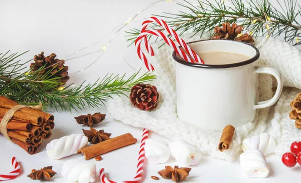 Weihnachtskakao Mit Marshmallows Neweyar Urlaub Selektiver Fokus — Stockfoto