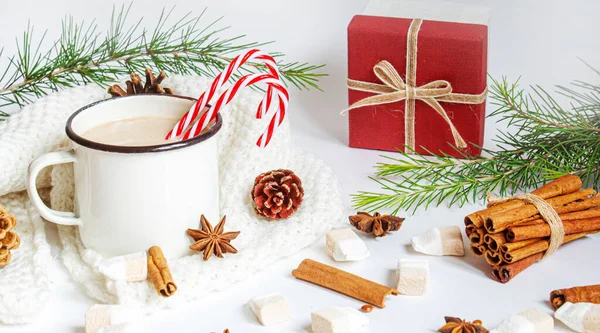 Marşmelovlu Noel Kakaosu. Neweyar Tatili. Seçici odaklanma. Yemek