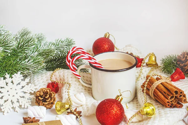 Weihnachtskakao Mit Marshmallows Neweyar Urlaub Selektiver Fokus — Stockfoto