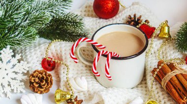 Marşmelovlu Noel Kakaosu. Neweyar Tatili. Seçici odaklanma. Yemek