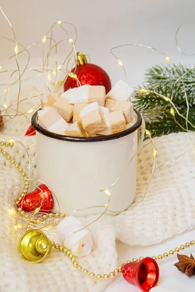 Weihnachtskakao Mit Marshmallows Neweyar Urlaub Selektiver Fokus — Stockfoto