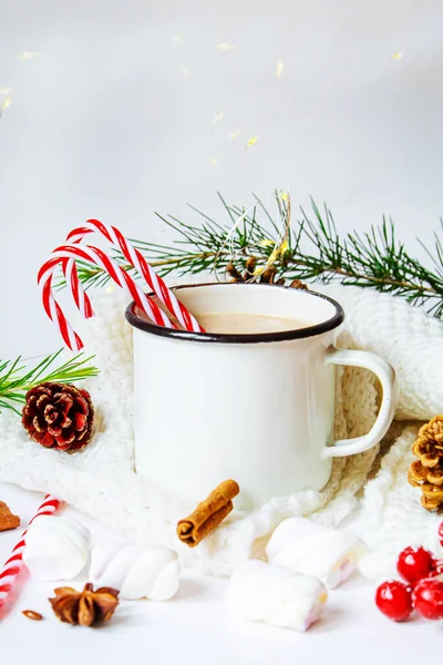 Weihnachtskakao Mit Marshmallows Neweyar Urlaub Selektiver Fokus — Stockfoto