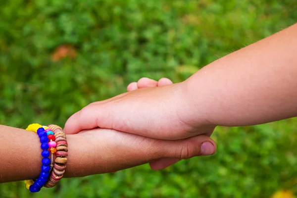 Children Put Hands Together Selective Focus Kids — Stockfoto