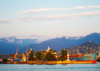 The passenger ship in port. selective focus transporttation