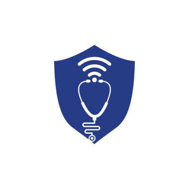 Stetoskop Wifi Tıbbi Logo Tasarımı. Wi-Fi sinyalleri simgesi ile stetoskop.