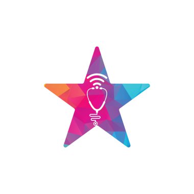 Stetoskop Wifi yıldız şekilli Logo Simgesi Tasarımı. Wi-Fi sinyalleri simgesi ile stetoskop