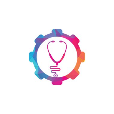 Stetoskop dişli şekil konsept logosu. Tıbbi bir ikon. sağlık sembolü.