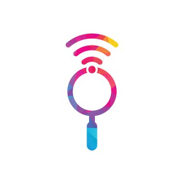 Wi-Fi sinyal logo vektörünü araştırın. Kablosuz vektör logo şablonu simgesi.
