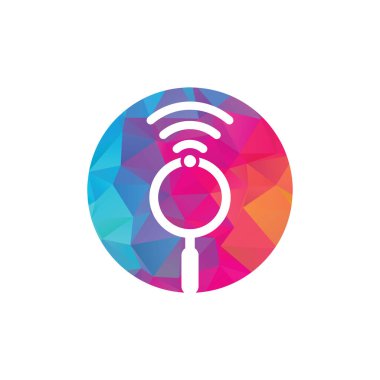 Wi-Fi sinyal logo vektörünü araştırın. Kablosuz vektör logo şablonu simgesi.