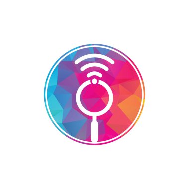 Wi-Fi sinyal logo vektörünü araştırın. Kablosuz vektör logo şablonu simgesi.
