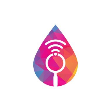 Wi-Fi düşüşü konsept logo vektörünü ara. Kablosuz vektör logo şablonu simgesi