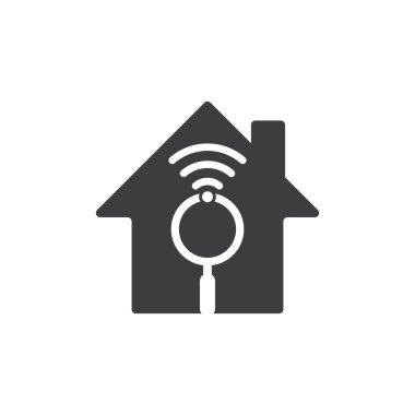 Kablosuz ev şekilli konsept logo vektörünü araştır. Kablosuz vektör logo şablonu simgesi