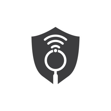 Wi-Fi sinyal logo vektörünü araştırın. Kablosuz vektör logo şablonu simgesi.