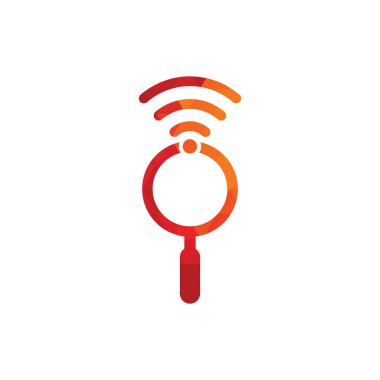 Wi-Fi sinyal logo vektörünü araştırın. Kablosuz vektör logo şablonu simgesi.
