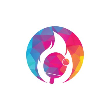 Ateş ve ping pong logosu tasarım şablonu. Masa tenisi, ping pong vektör simgesi.