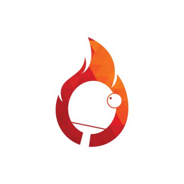 Ateş ve ping pong logosu tasarım şablonu. Masa tenisi, ping pong vektör simgesi.