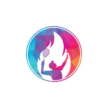 Ateş ve tenisçi logosu tasarım şablonu. Tenis sporu vektör logosu tasarımı.