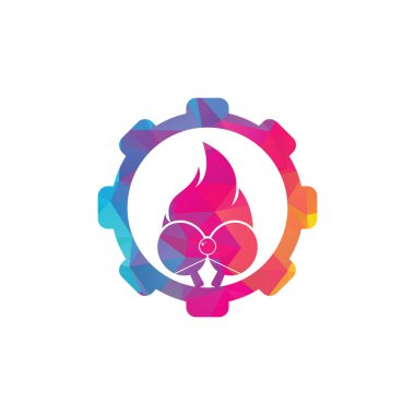 Masa tenisi teçhizatını ateşle logo ikonu tasarım şablonu. Masa tenisi, ping pong vektör simgesi
