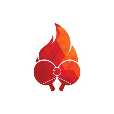 Ateş ve ping pong logosu tasarım şablonu. Masa tenisi, ping pong vektör simgesi.