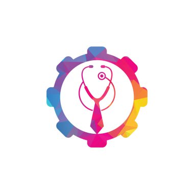 Tıbbi iş teçhizatı logo tasarım şablonu. Tıbbi işler logosu kravat ve steteskop logosuyla ilham veriyor..