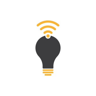 Wifi ampul logosu vektör tasarımı çizimi. Ampul logosu tasarımı Wi-Fi sembolü vektörüyle birleştirildi
