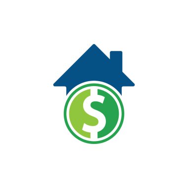 Ev Ödeme Logosu Şablon Tasarım Vektörü. Bozuk para ve emlak logosu kombinasyonu. Para ve ev sembolü veya simgesi