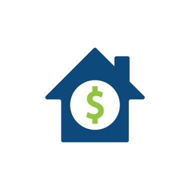 Ev Ödeme Logosu Şablon Tasarım Vektörü. Bozuk para ve emlak logosu kombinasyonu. Para ve ev sembolü veya simgesi