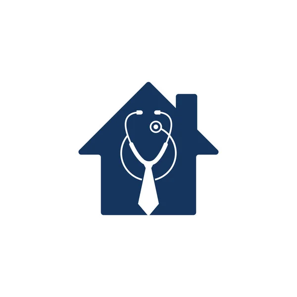 医療仕事ホーム形状ロゴデザインテンプレート タイと聴診器のロゴデザインと医療の仕事のロゴインスピレーション — ストックベクタ