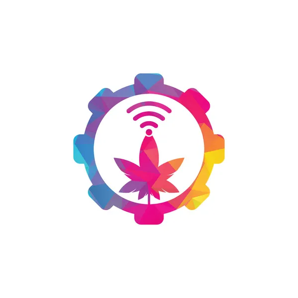 Design Logo Vettoriale Forma Ingranaggio Wifi Cannabis Canapa Segnale Simbolo — Vettoriale Stock