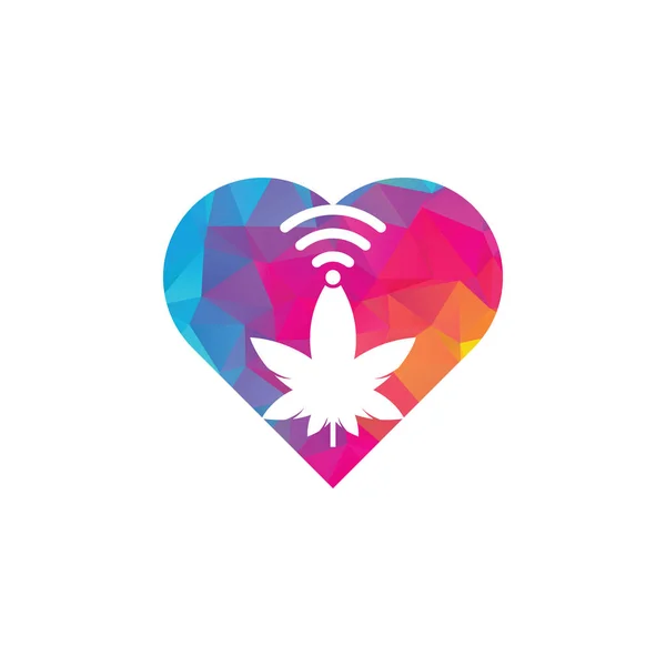 Cannabis Wifi Heart Shape Vector Logo Design Hemp Signal Symbol — Stock Vector