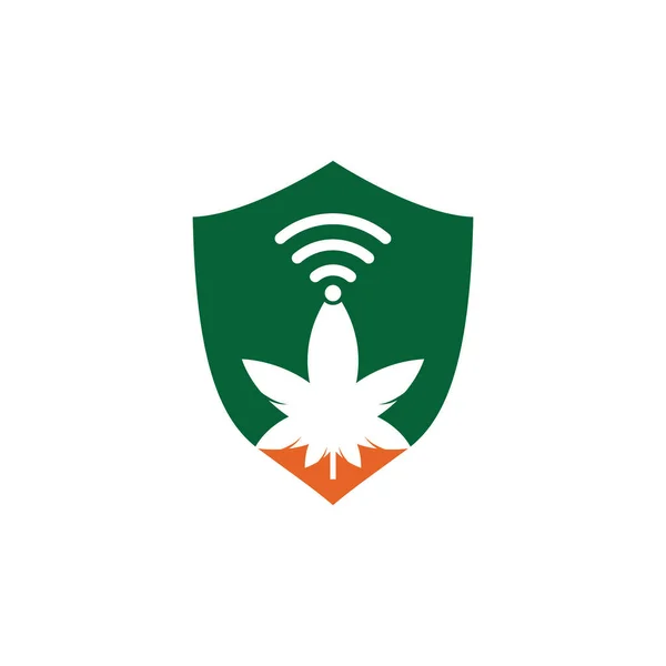 Cannabis Wifi Schild Form Vektor Logo Design Hanf Und Signalsymbol — Stockvektor