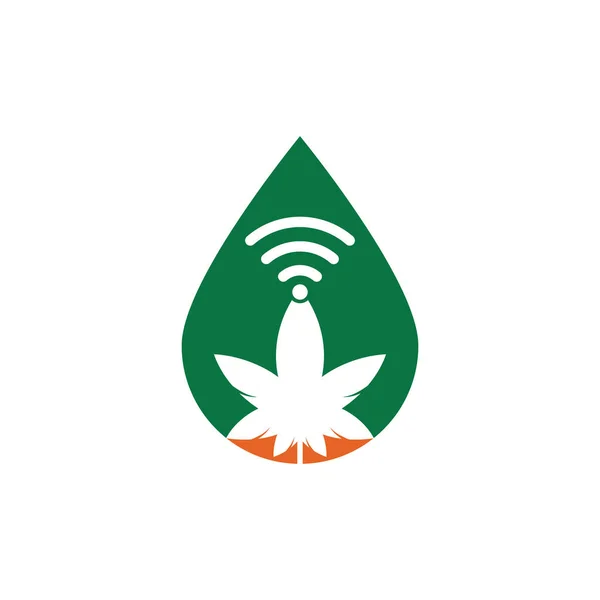 Cannabis Wifi Tropfenform Vektor Logo Design Hanf Und Signalsymbol Oder — Stockvektor