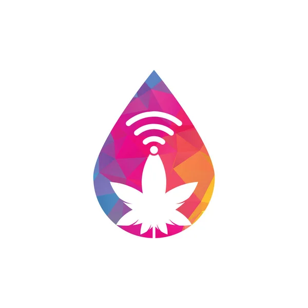 Cannabis Wifi Gota Forma Vector Logotipo Diseño Cáñamo Señal Símbolo — Vector de stock