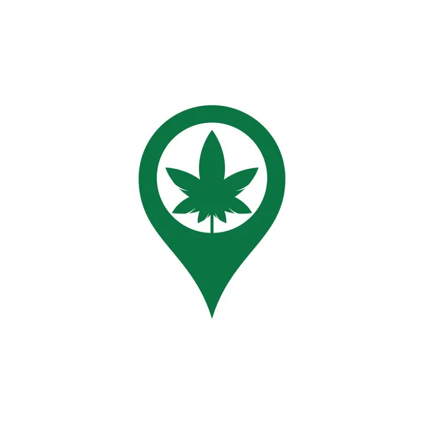 Cannabis Map Pin Concept Logo Design Cannabis Leaf Nature Logo — Stock Vector