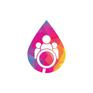 İnsanlar şekil logosunu düşürür. Büyüteç logosu. loupe ve insanlar logo tasarım simgesi