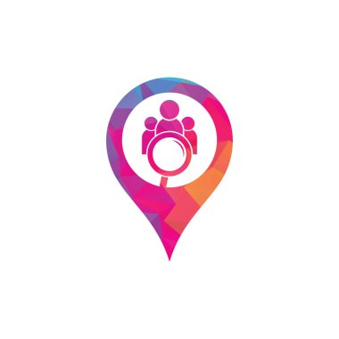 İnsanlar GPS logosu buluyor. Büyüteç logosu. loupe ve insanlar logo tasarım simgesi