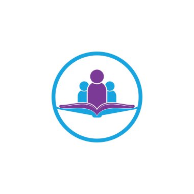 Kitap ve insanların logosu. Eğitim logosu, insanlar ve kitap simgesi.