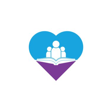 Kitap insanları kalp şekilli konsept logo. Eğitim logosu, insanlar ve kitap simgesi
