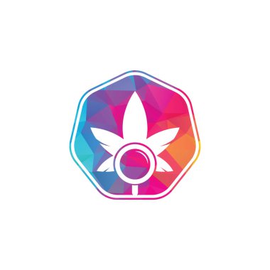 Kenevir Arama logo tasarım vektör şablonu. Marihuana yaprağı ve logo kombinasyonu. Kenevir ve büyütme sembolü veya simgesi.