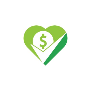 Para kalp şekli konsept logo tasarımını kontrol eder. Cash Icon sembol tasarımı. İyi ödeme logosu şablonu