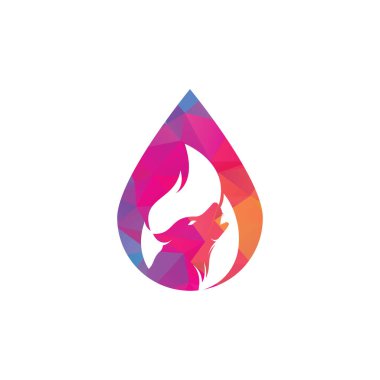 Wolf Fire Heart damla konsept vektör logo tasarım şablonu