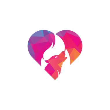 Wolf Fire Heart ev konsept vektör logo tasarım şablonu