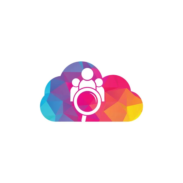 人々は雲の形のロゴを見つける ガラスのロゴを拡大 ルーペとロゴデザインのアイコン — ストックベクタ